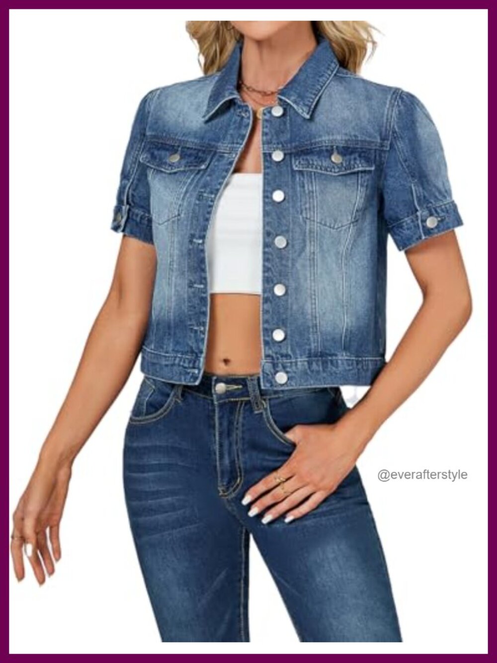 Cropped Denim Jacket for Women Short Sleeve Trucker Coat Summer Lightweight